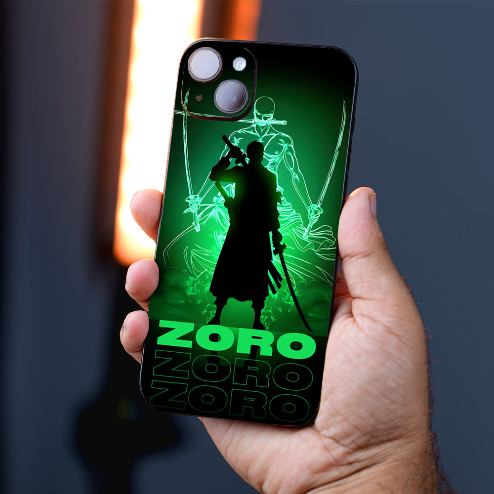 Zoro in Green Fluorescent Background Anime Mobile Skin