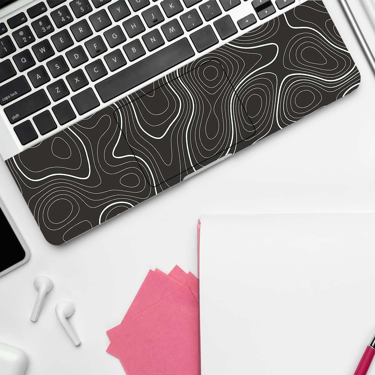 Grayscale Topographic Lines Laptop Skin