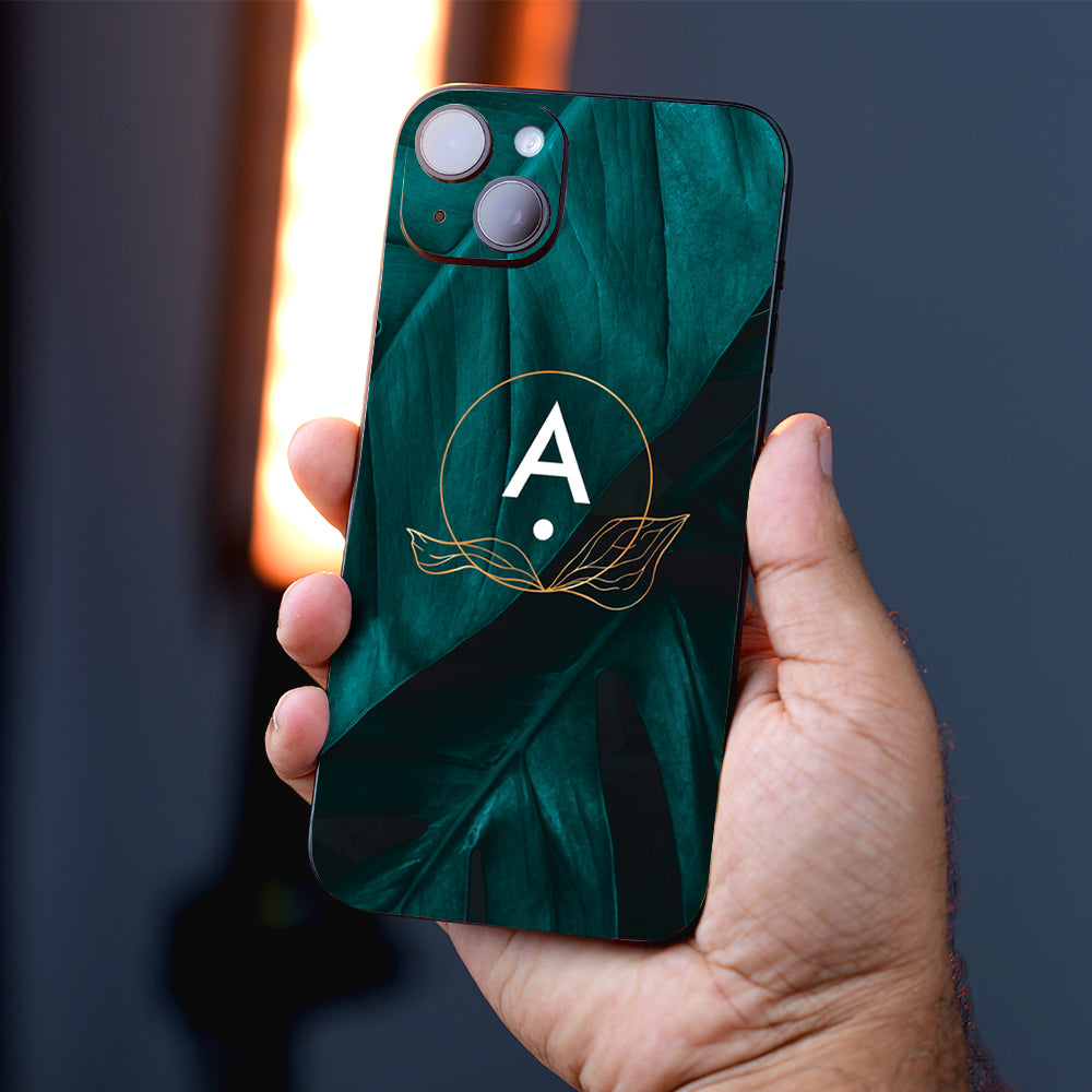 Dark Green with Initial Botanical Mobile Skin