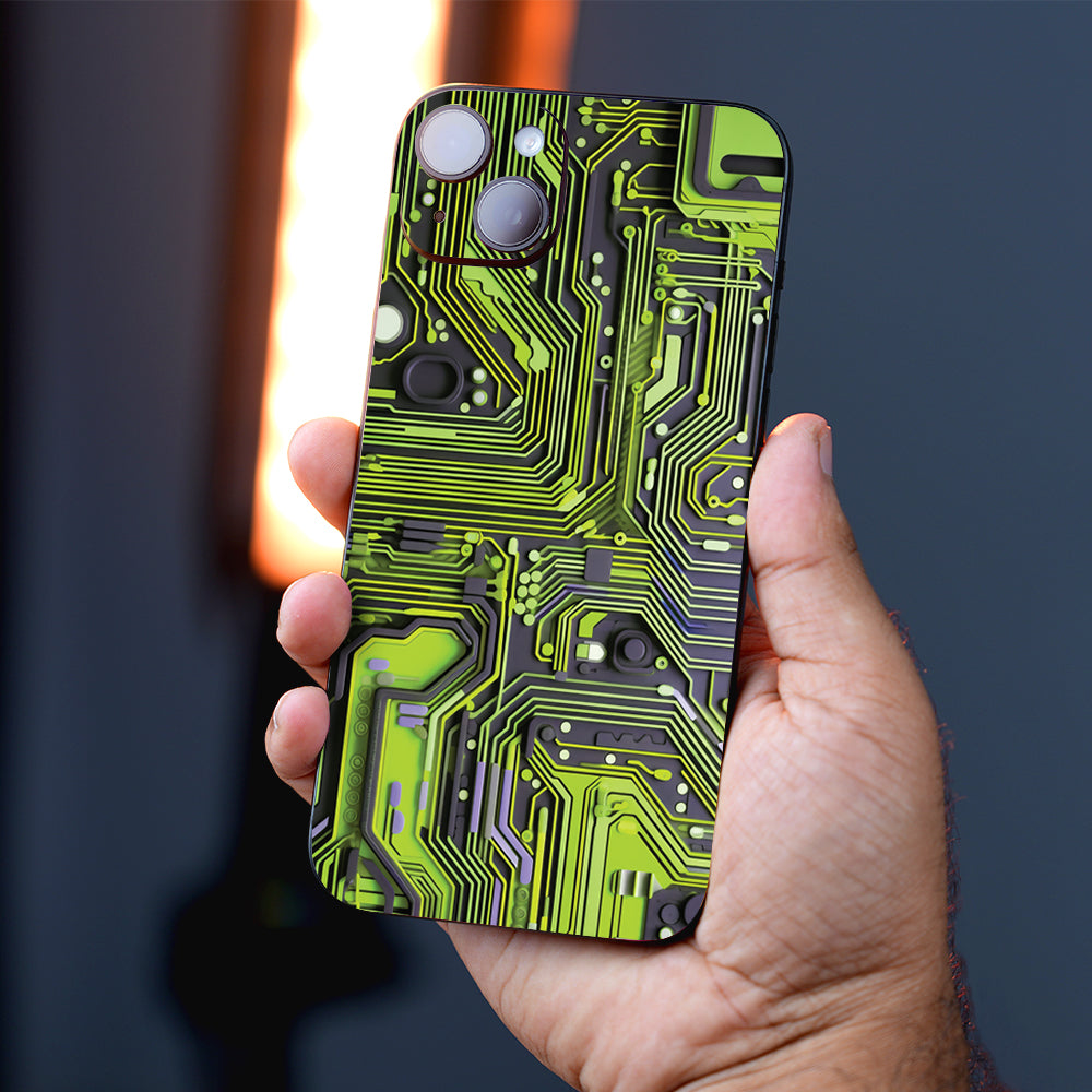 Lime Green Circuit Design Mobile Skin