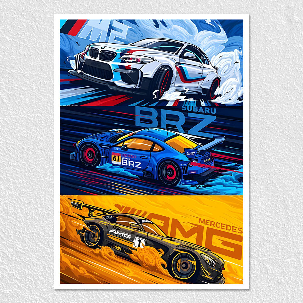 Fomo Store Posters Cars & Bikes BMW, Subaru and Mercedes