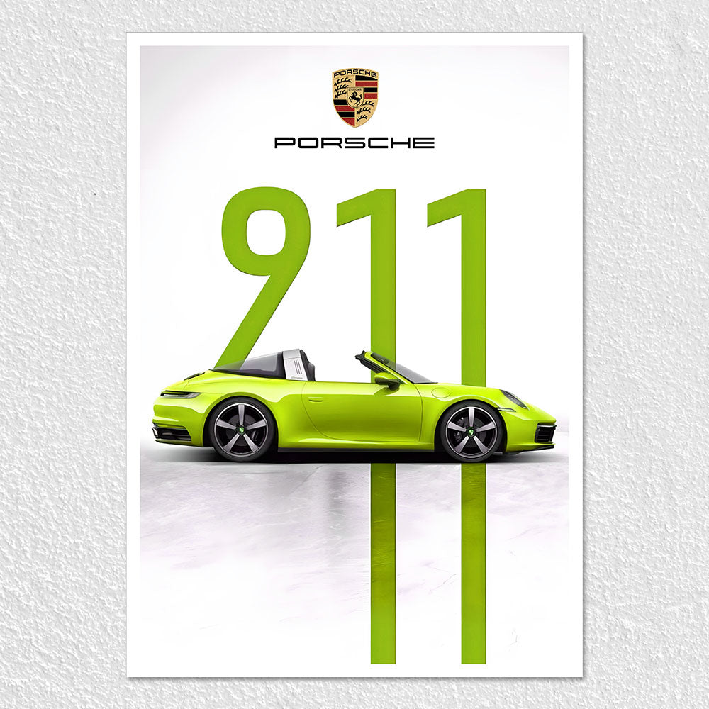 Fomo Store Posters Cars & Bikes Lime Porsche 911