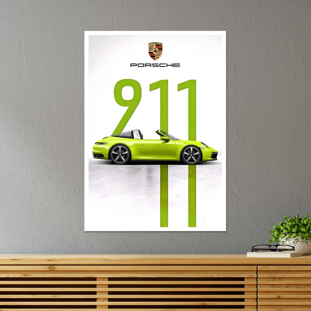 Lime Porsche 911 Cars & Bikes Poster