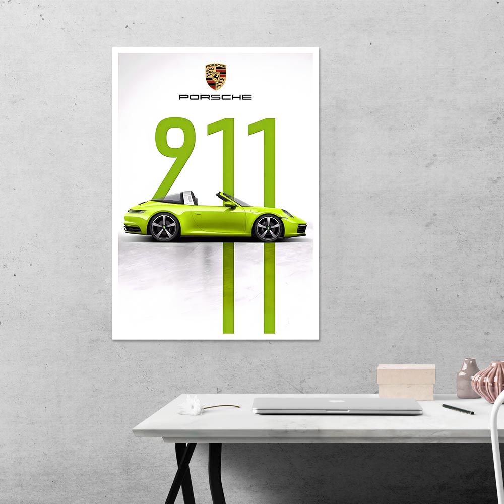 Lime Porsche 911 Cars & Bikes Poster