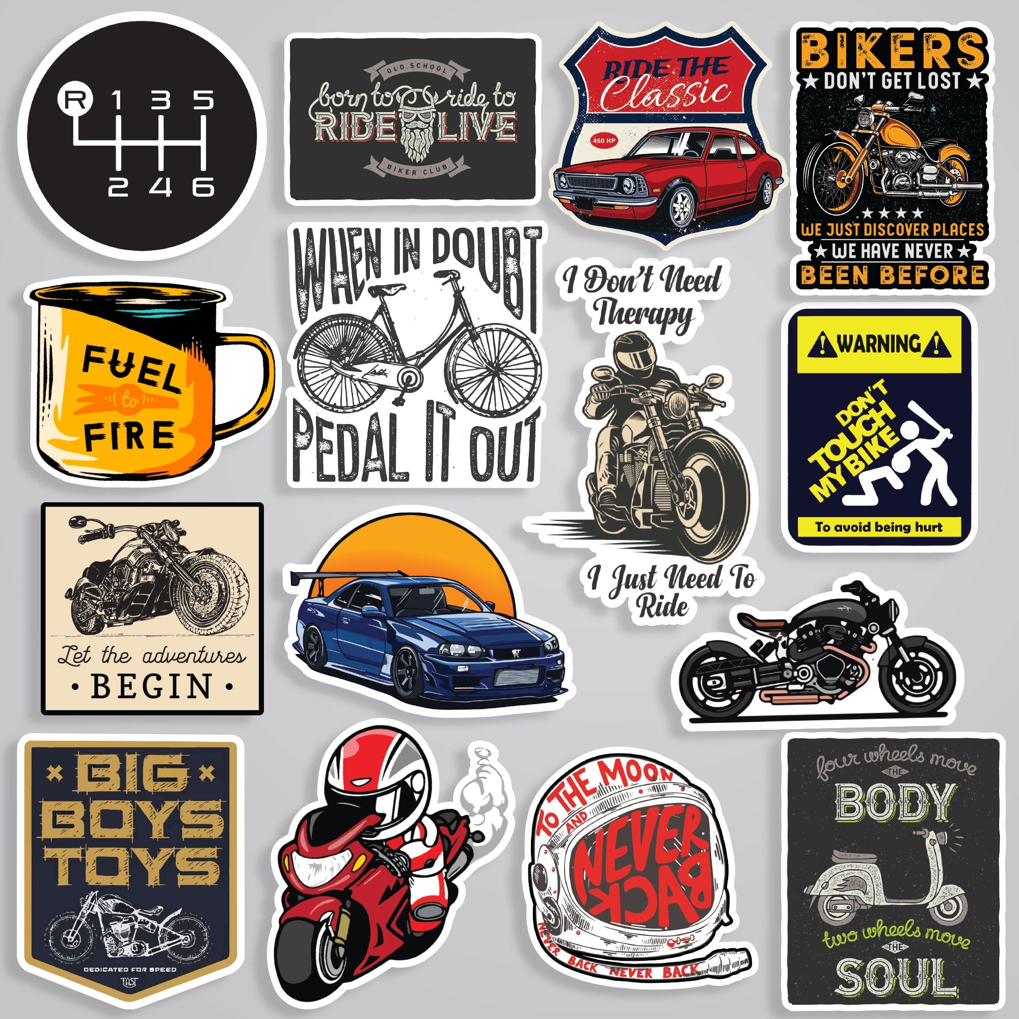 Fomo Store 15 Cars & Bikes Stickers in Pack 2