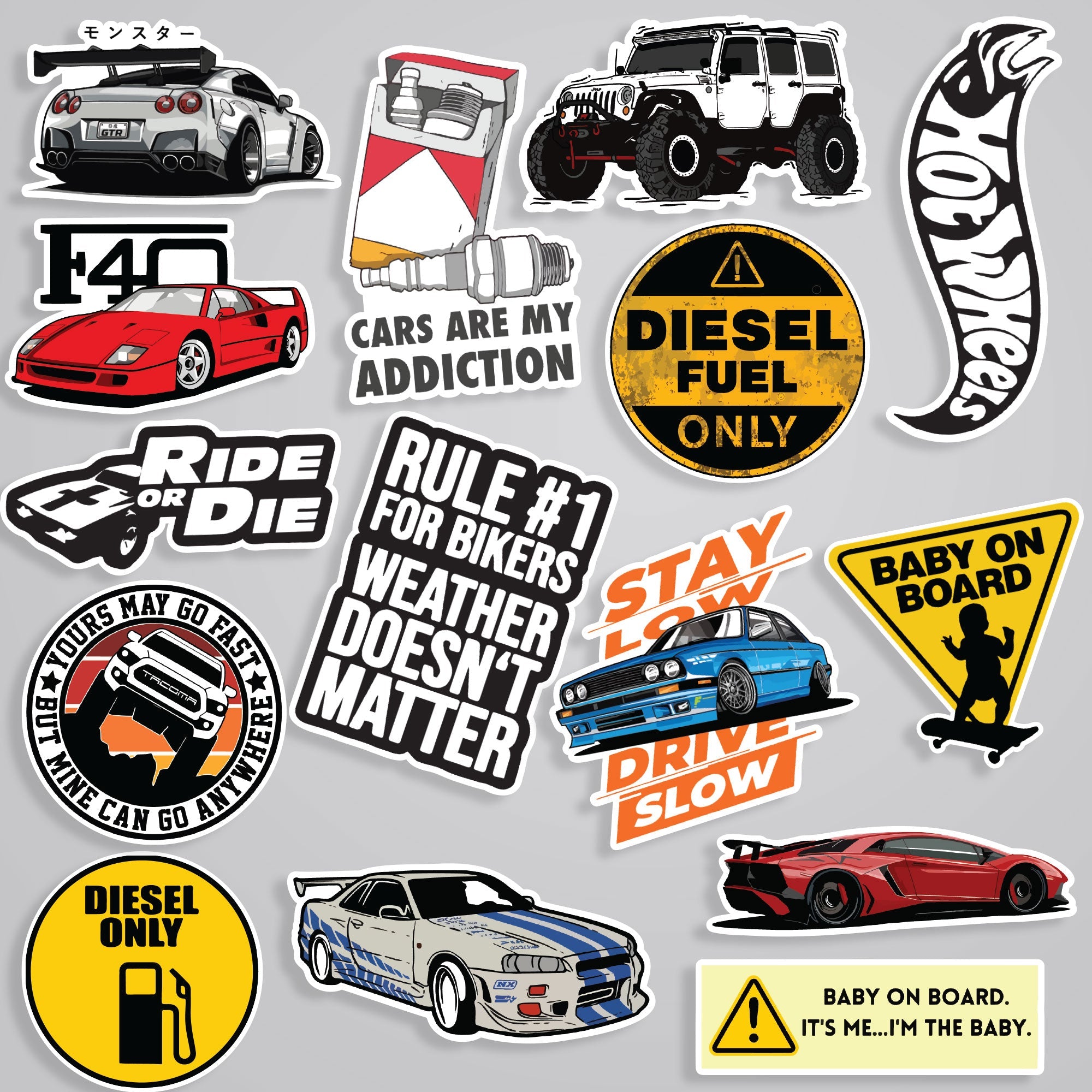 Fomo Store 15 Cars & Bikes Stickers in Pack 3