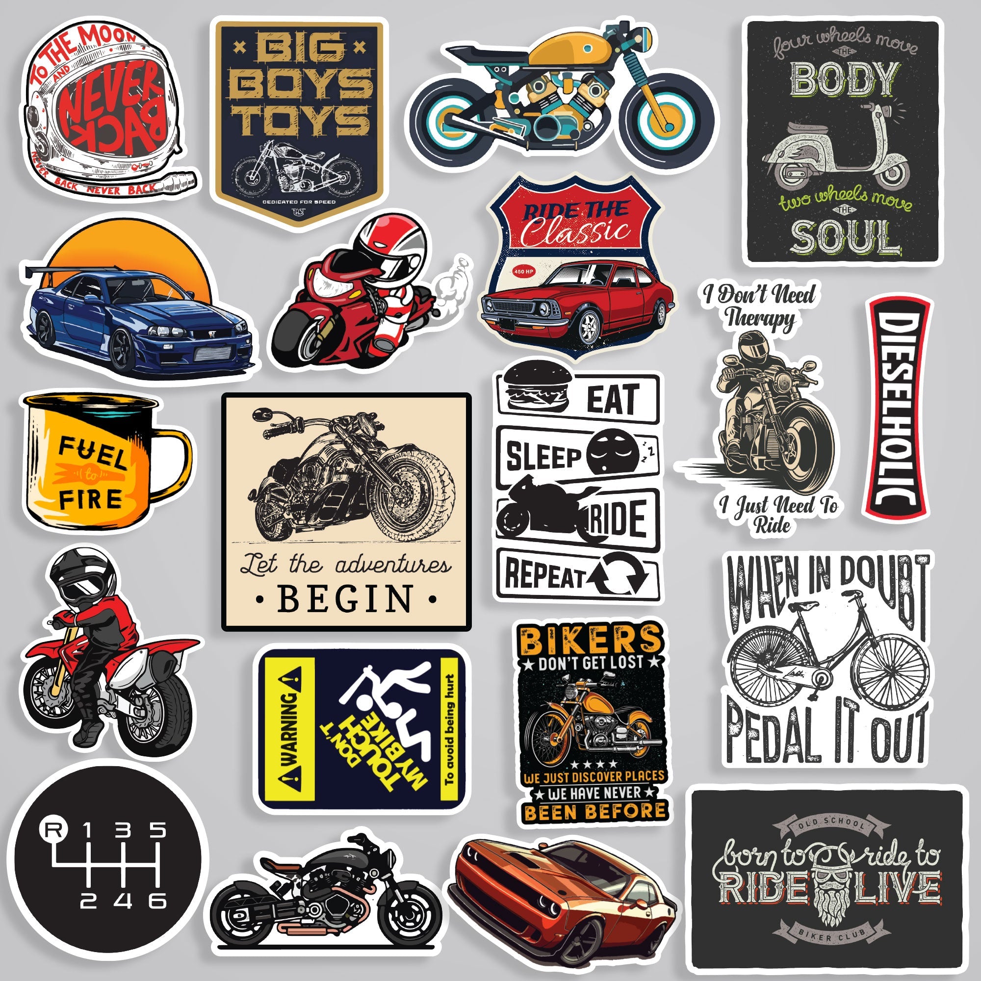Fomo Store 20 Cars & Bikes Stickers in Pack 2