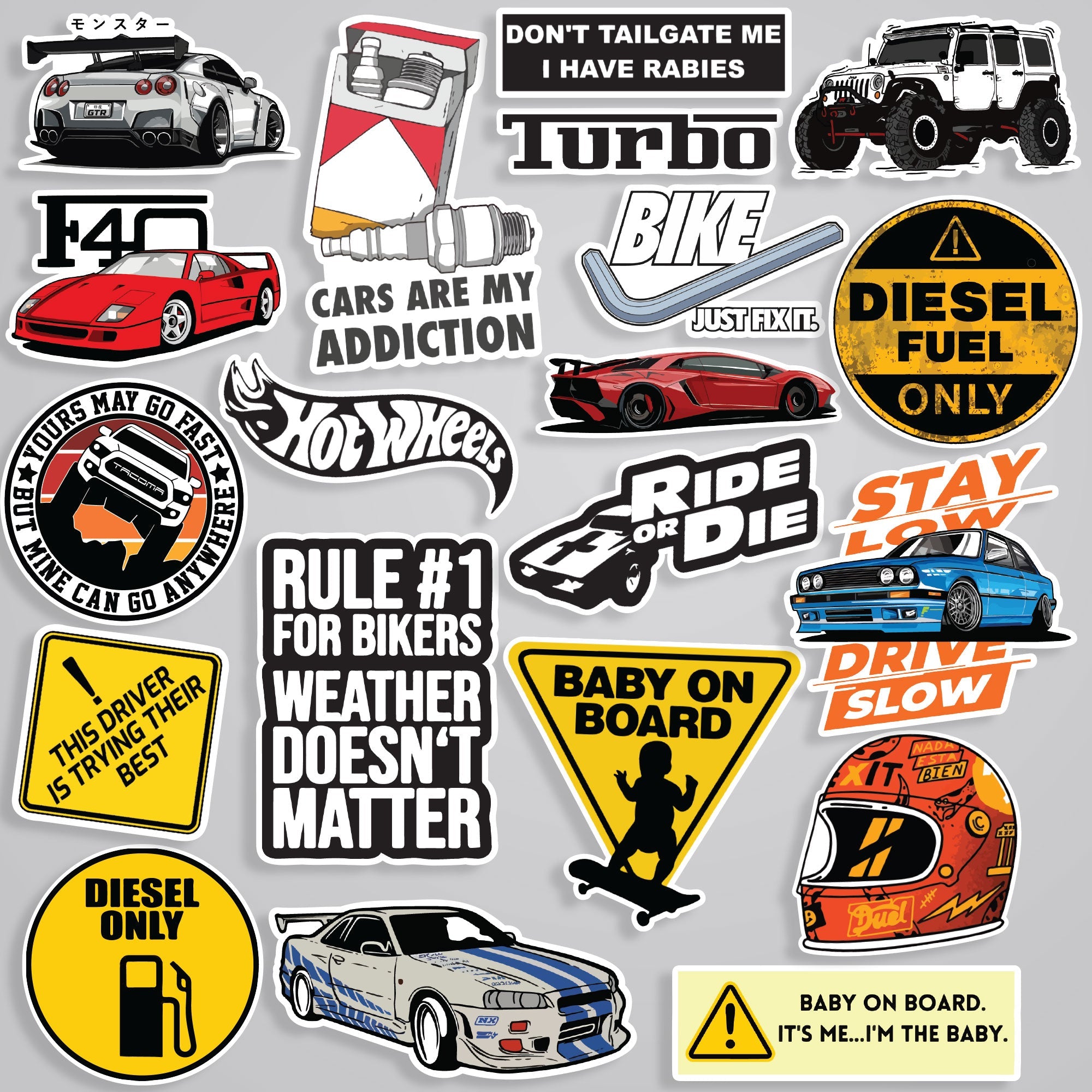 Fomo Store 20 Cars & Bikes Stickers in Pack 3
