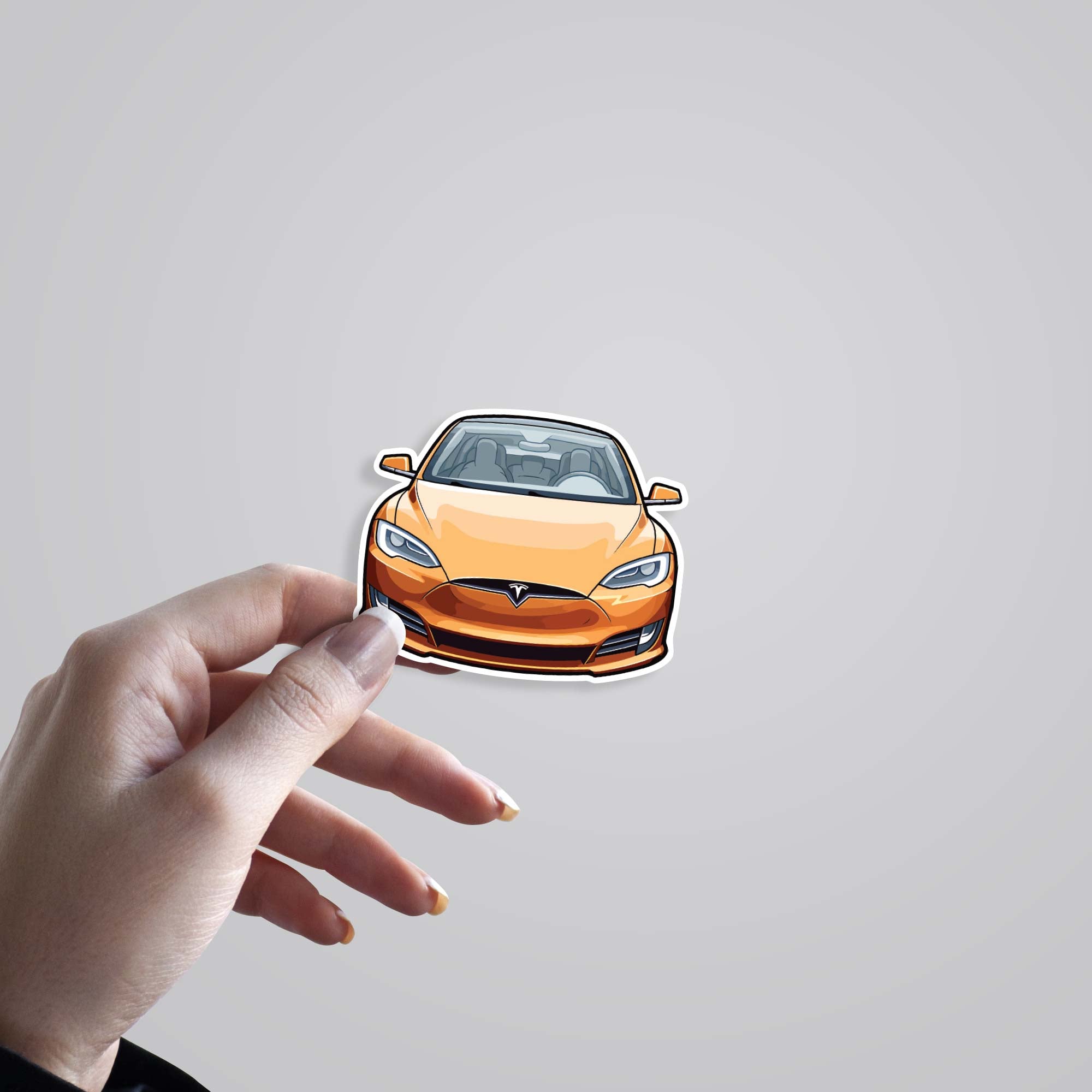 Orange Tesla Cars & Bikes Stickers