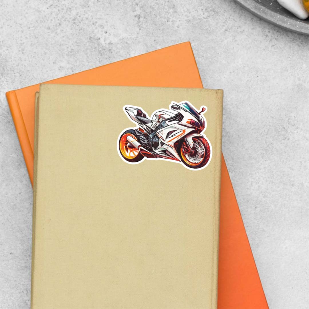 Orange and White Motorcycle Cars & Bikes Stickers