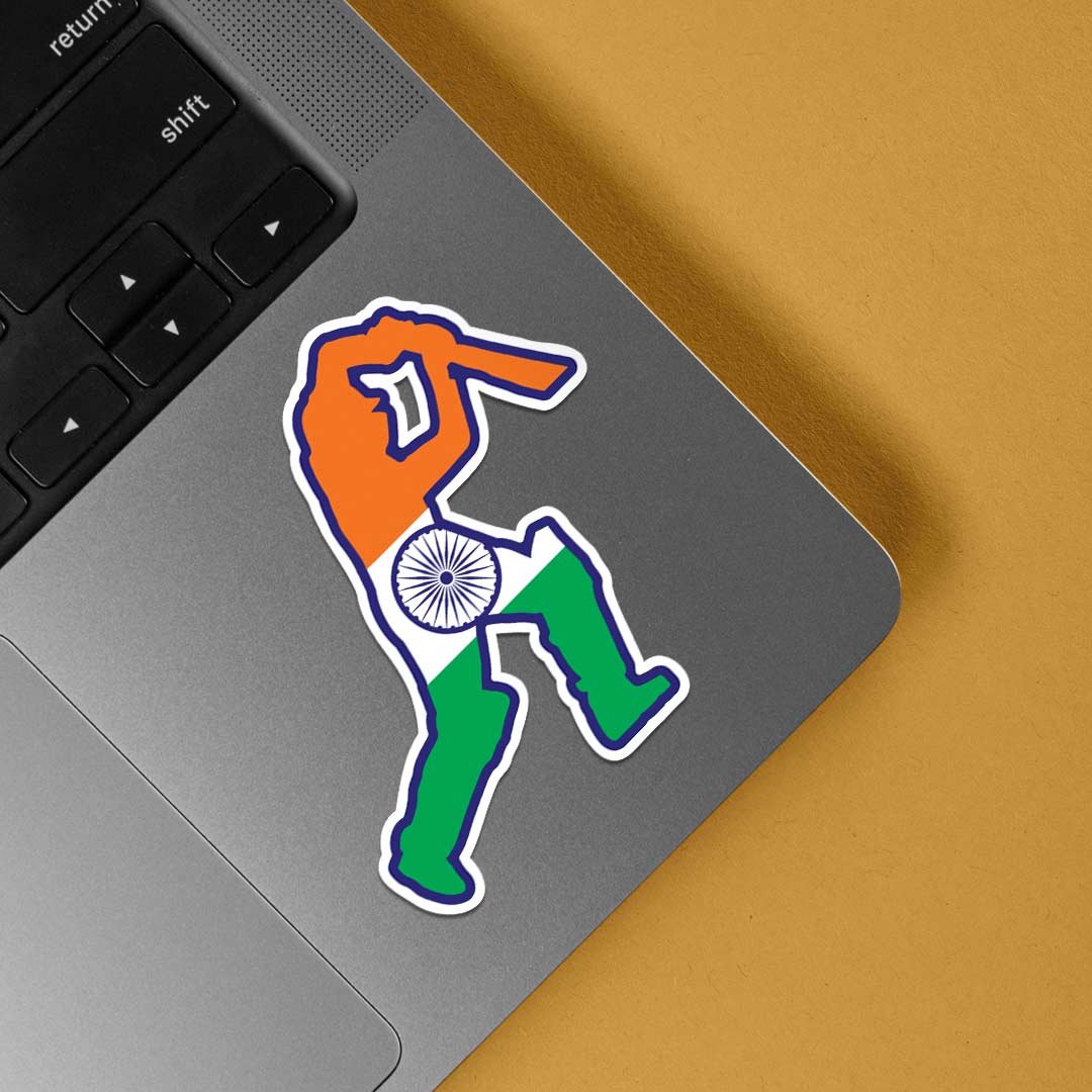 Cricket Player in Indian Flag Sports Stickers