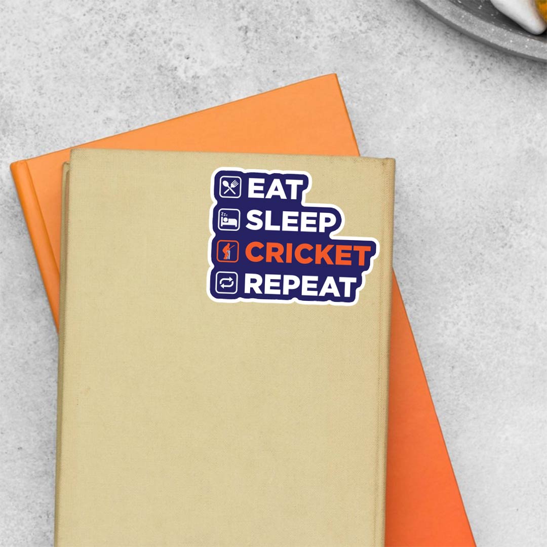 Eat Sleep Cricket Repeat in Blue Sports Stickers