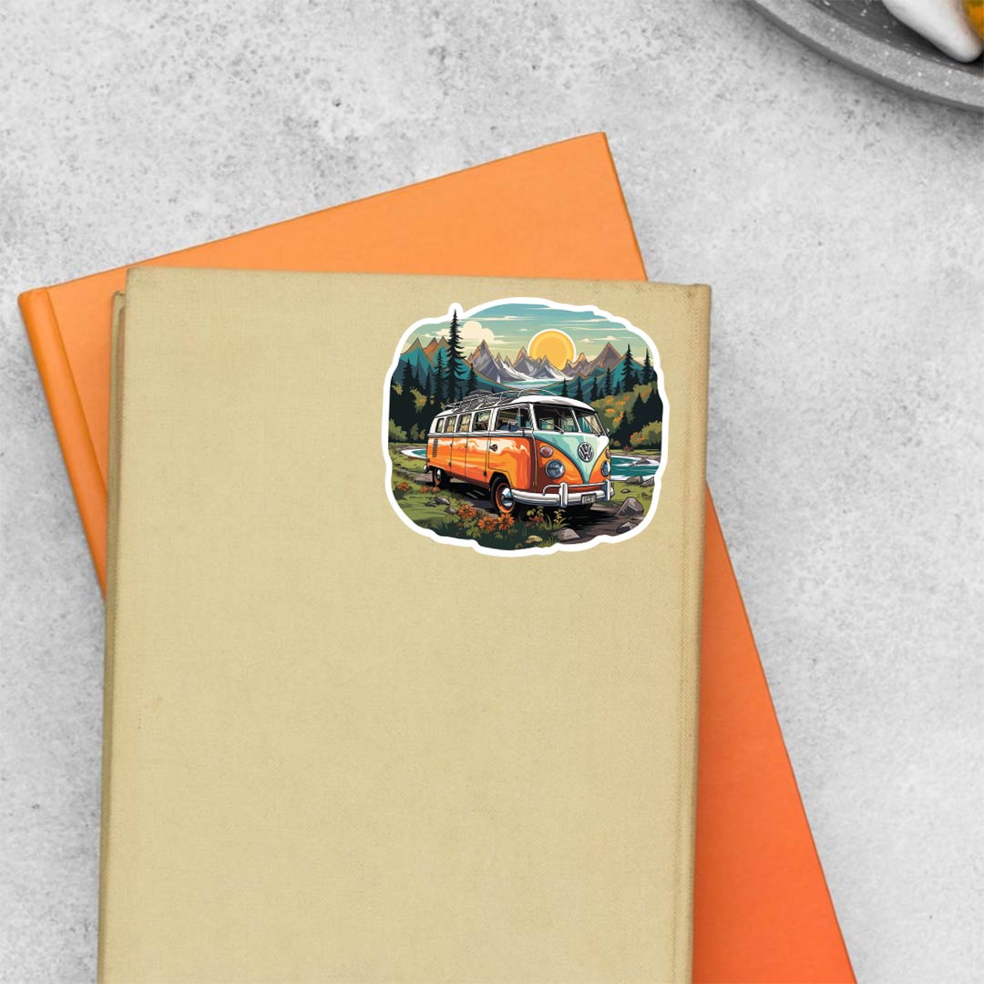 Whimsical Caravan Mountain View Travels Stickers