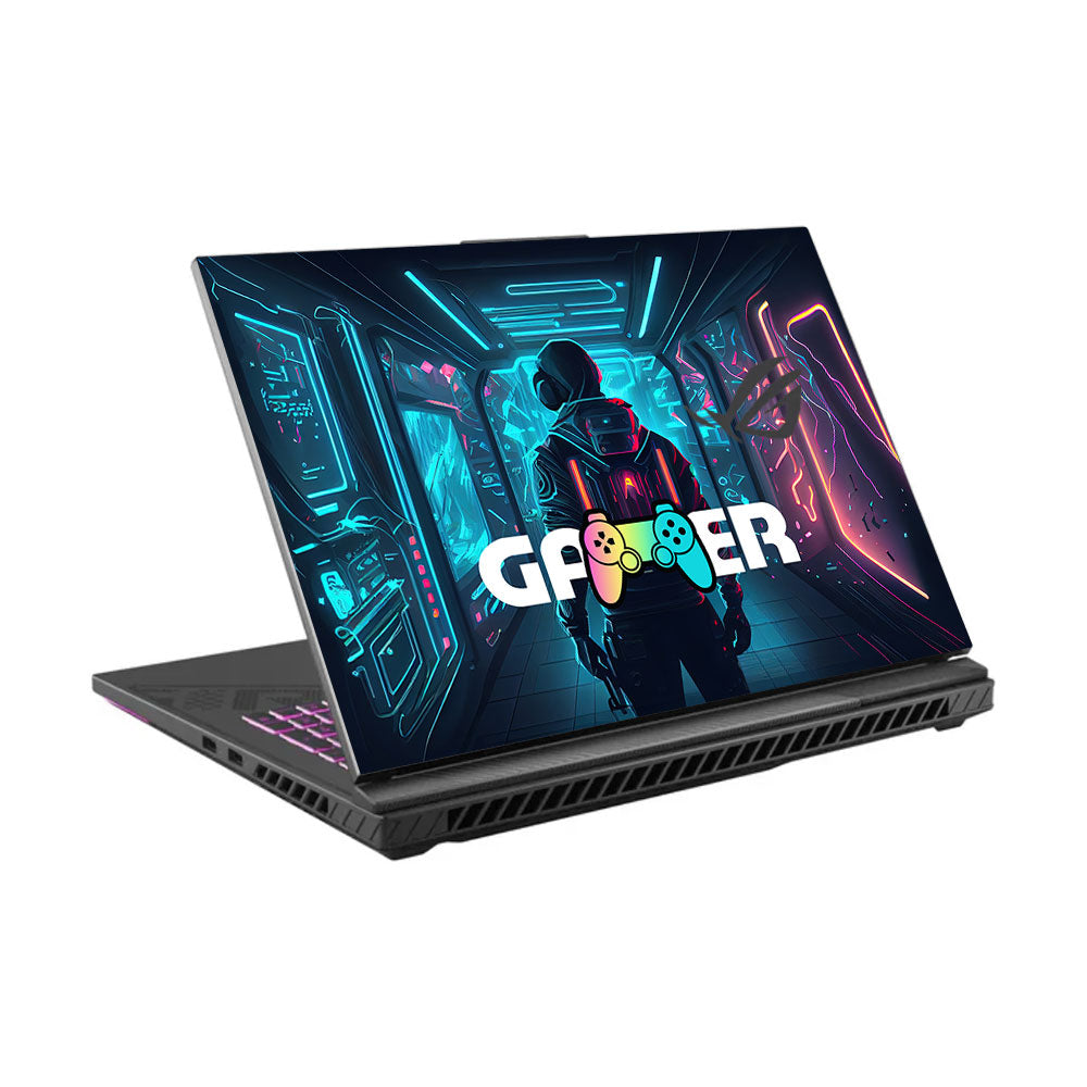 Gamer in Glowing Background Gaming Asus ROG Strix G16 G614J Laptop Skin