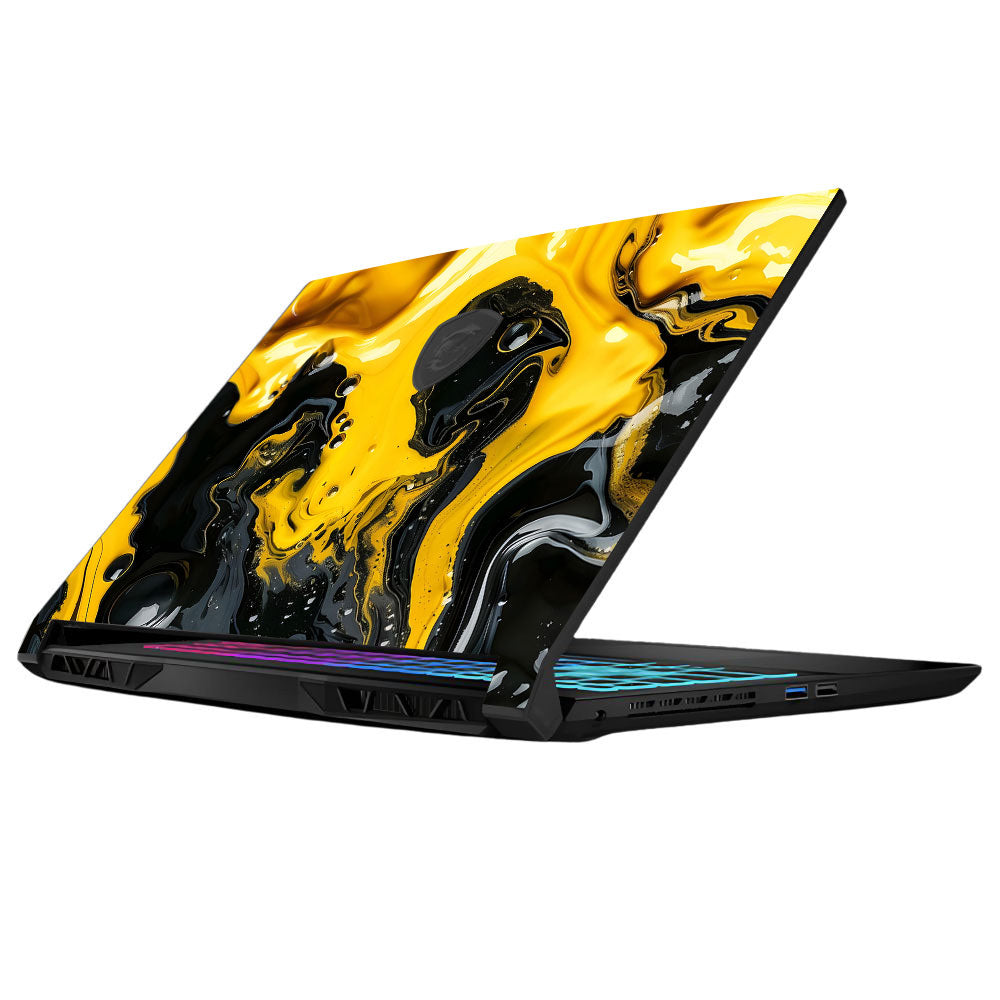 Yellow and Black Paint Swirls MSI Katana 15 B13V Laptop Skin