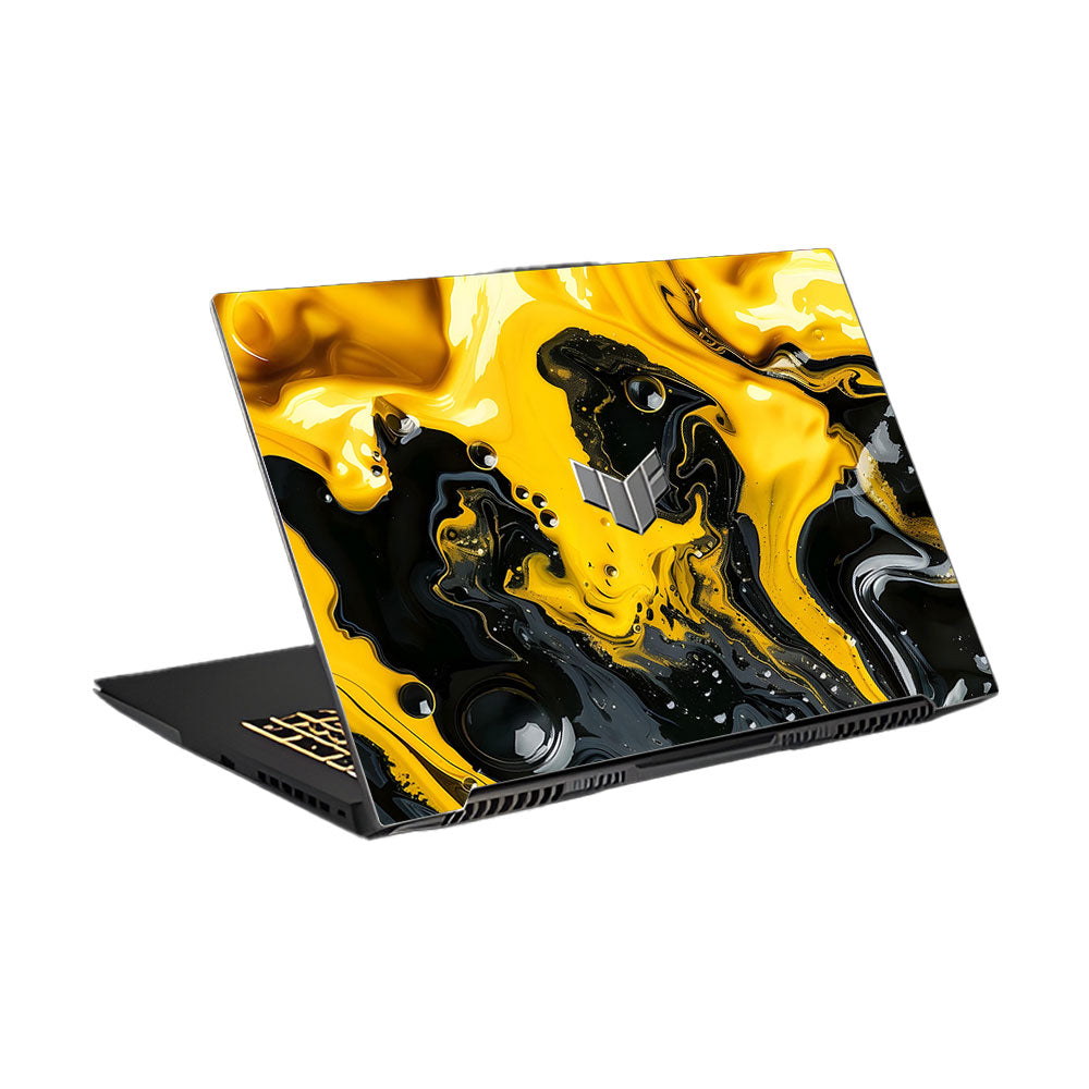 Yellow and Black Paint Swirls Asus TUF Gaming F17 FX707Z Laptop Skin