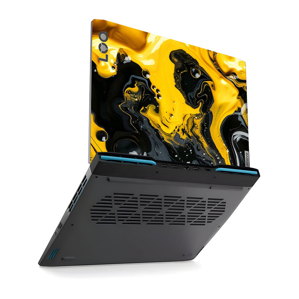 Yellow and Black Paint Swirls Lenovo LOQ 23 Laptop Skin