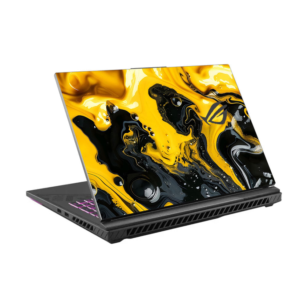 Yellow and Black Paint Swirls Asus ROG Strix G16 G614J Laptop Skin