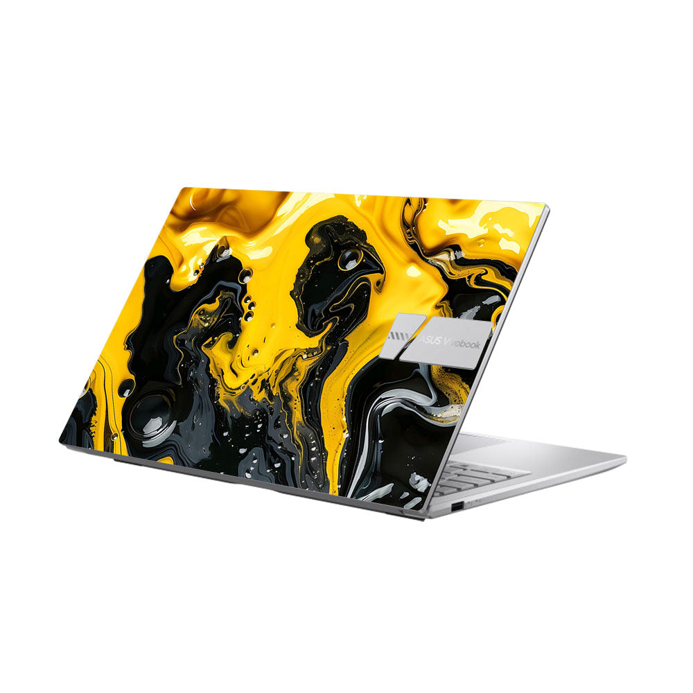 Yellow and Black Paint Swirls Asus Vivobook 15 X1504ZA Laptop Skin