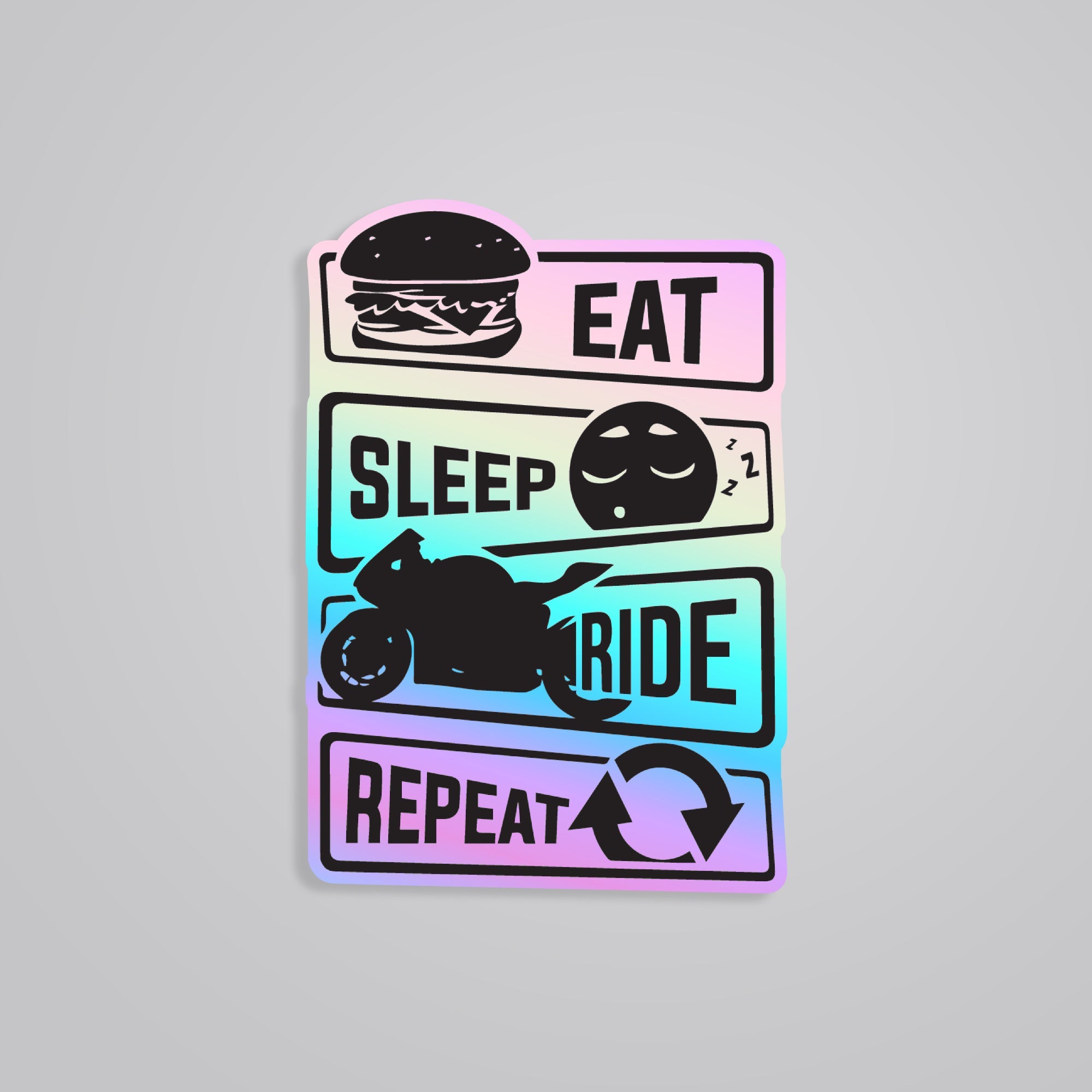 Fomo Store Holographic Stickers Cars & Bikes Eat Sleep Ride & Repeat