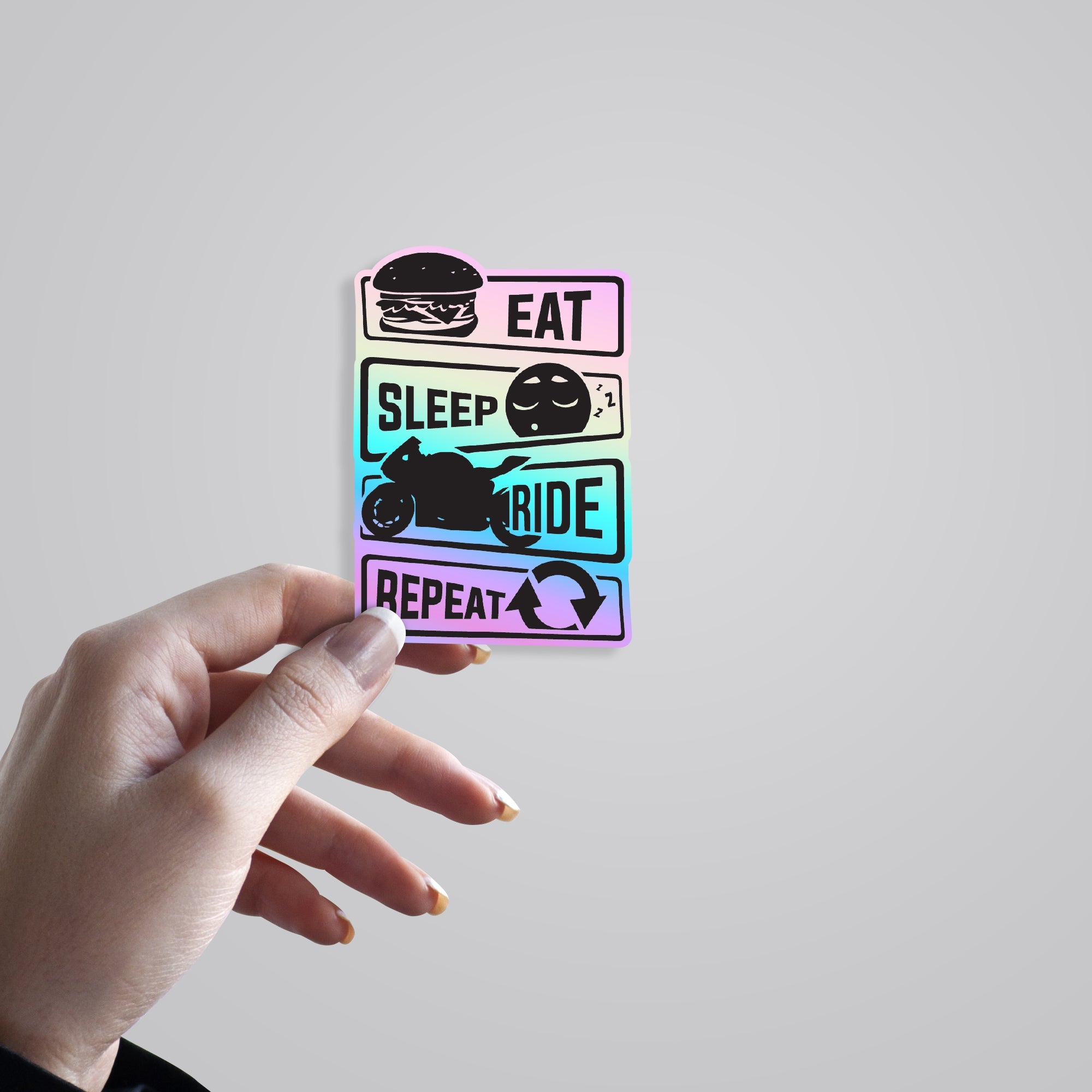 Eat Sleep Ride & Repeat Holographic Stickers