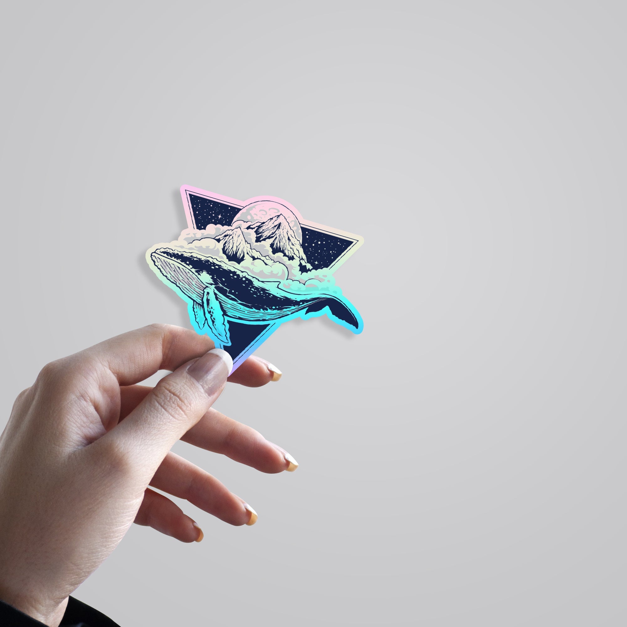 Flying Whale Art Holographic Stickers