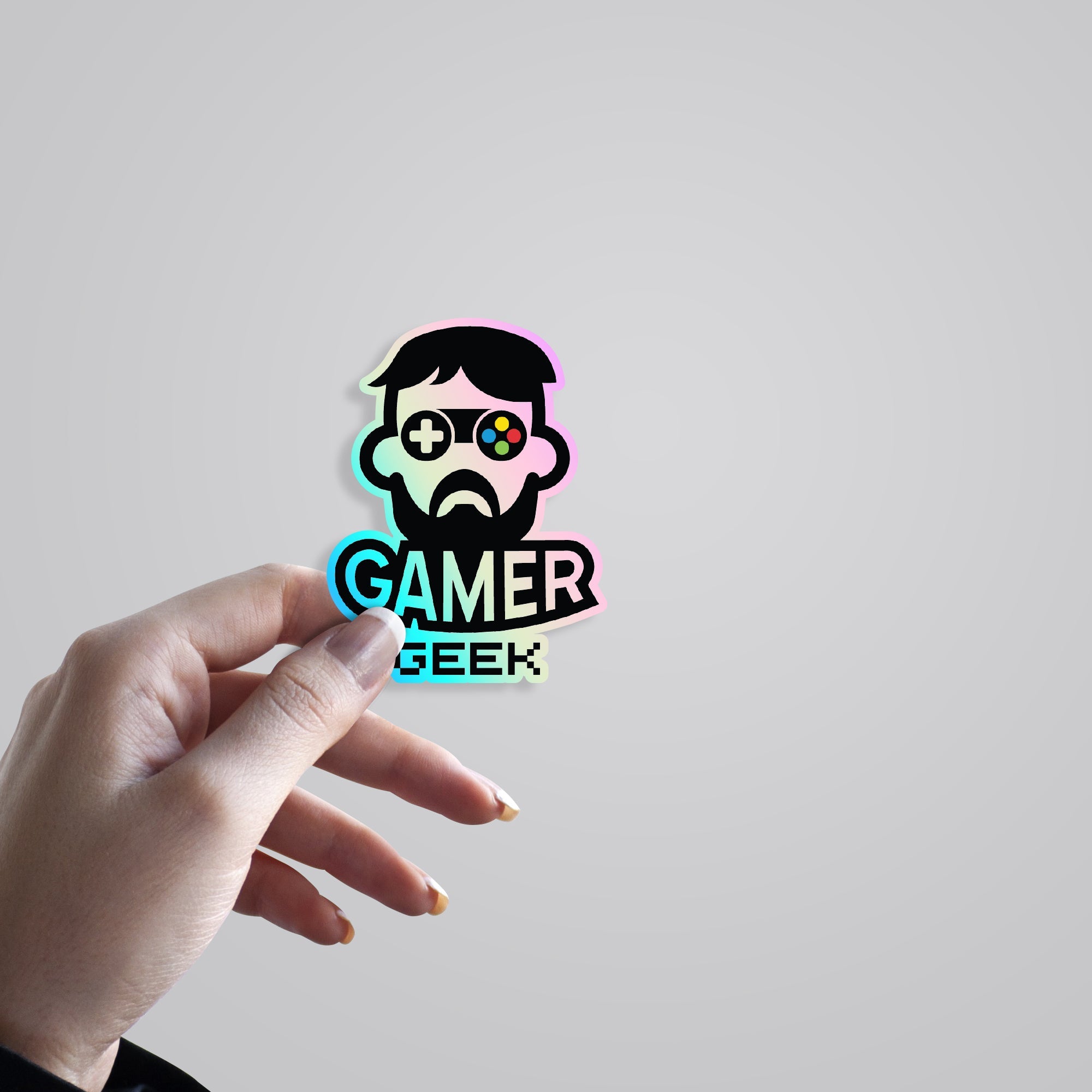 Gamer Geek Man Holographic Stickers