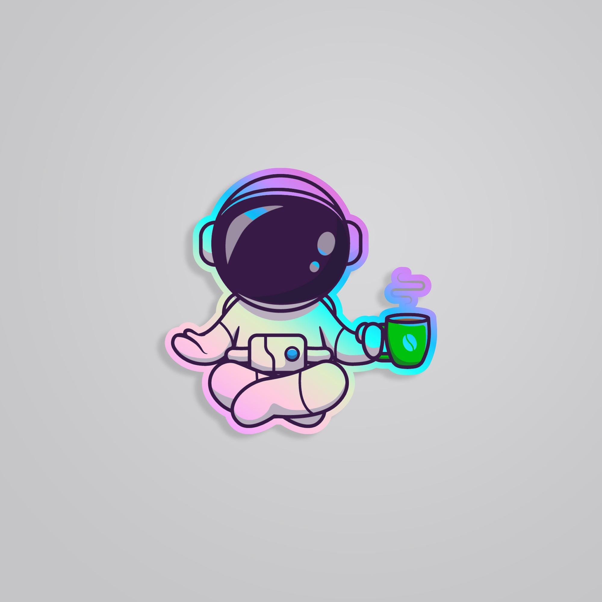 Fomo Store Holographic Stickers Casual Yoga with Cup Astronaut