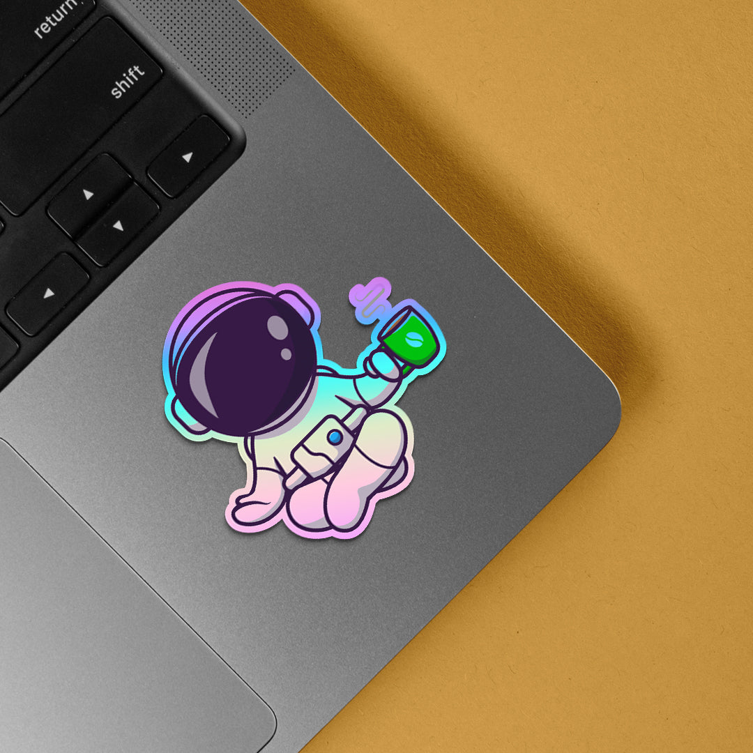 Yoga with Cup Astronaut Holographic Stickers