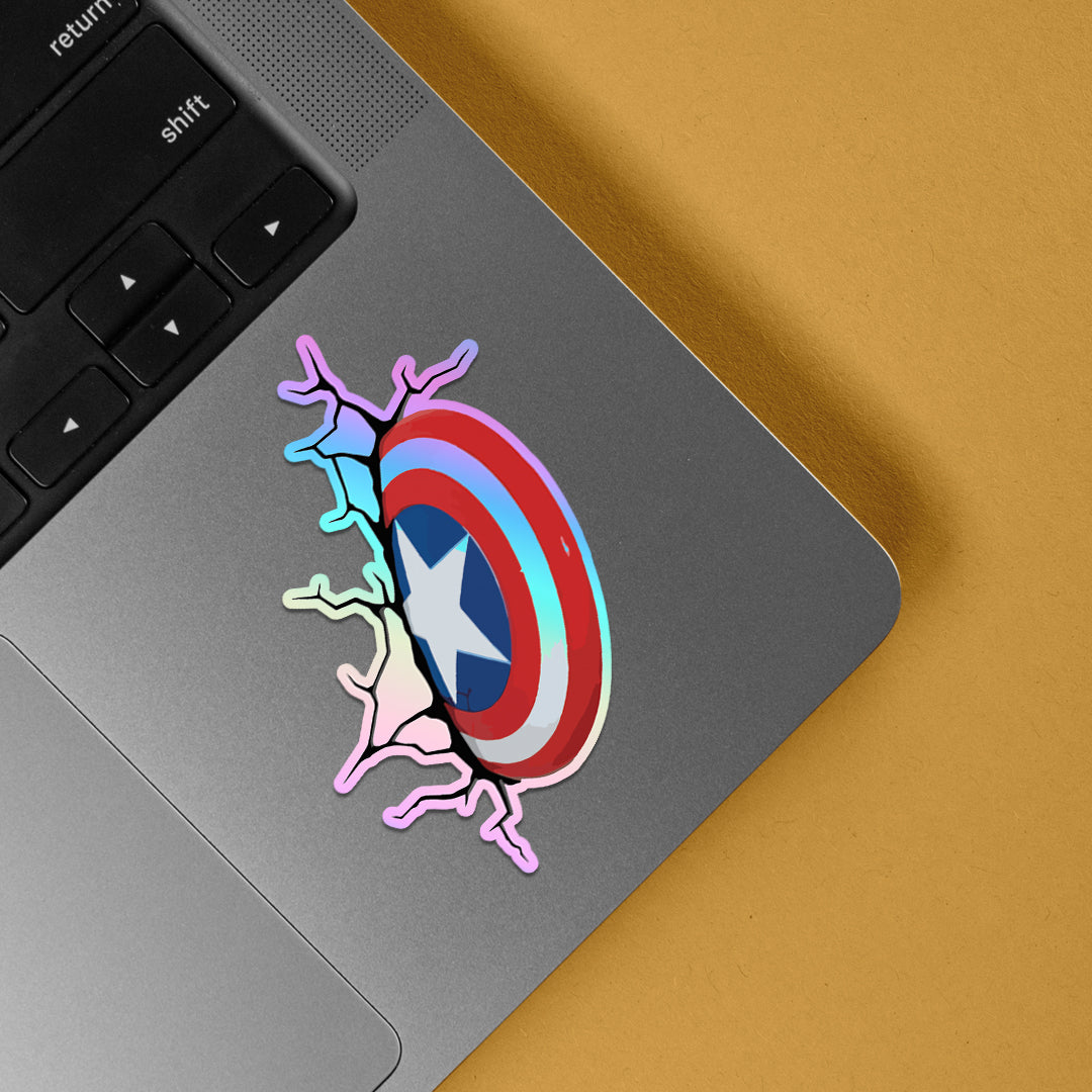 Captain America's Shield Stuck in Wall Holographic Stickers