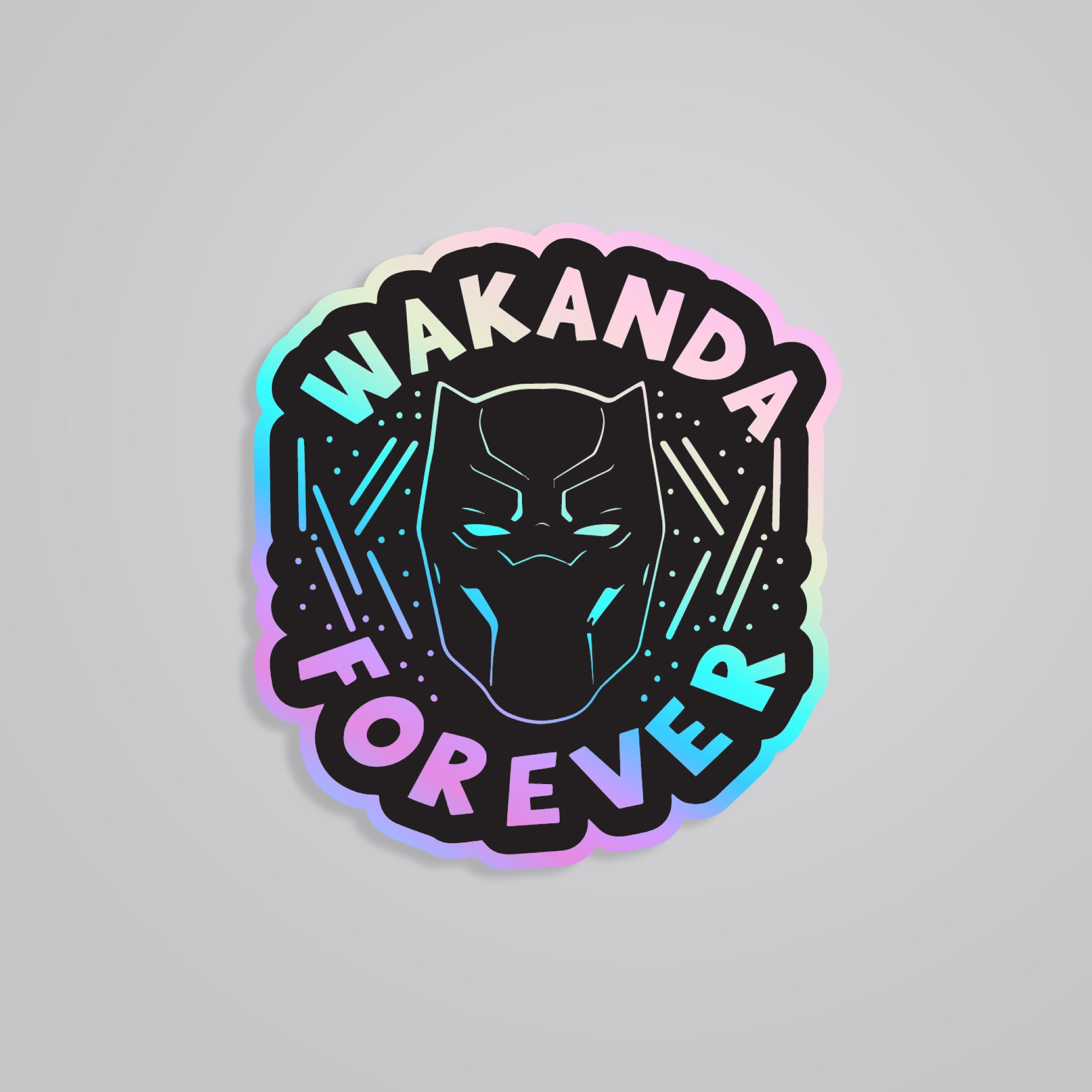 Fomo Store Holographic Stickers Movies Wakanda Forever in Black