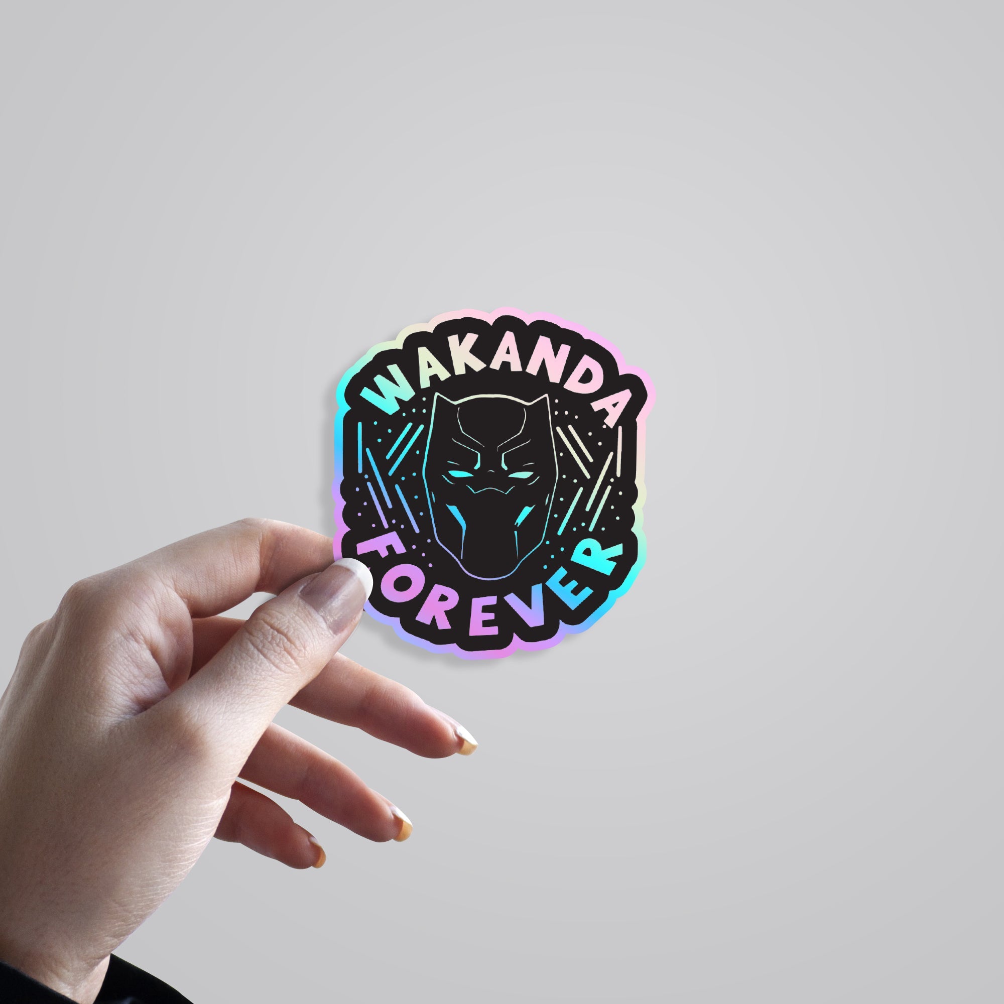 Wakanda Forever in Black Holographic Stickers