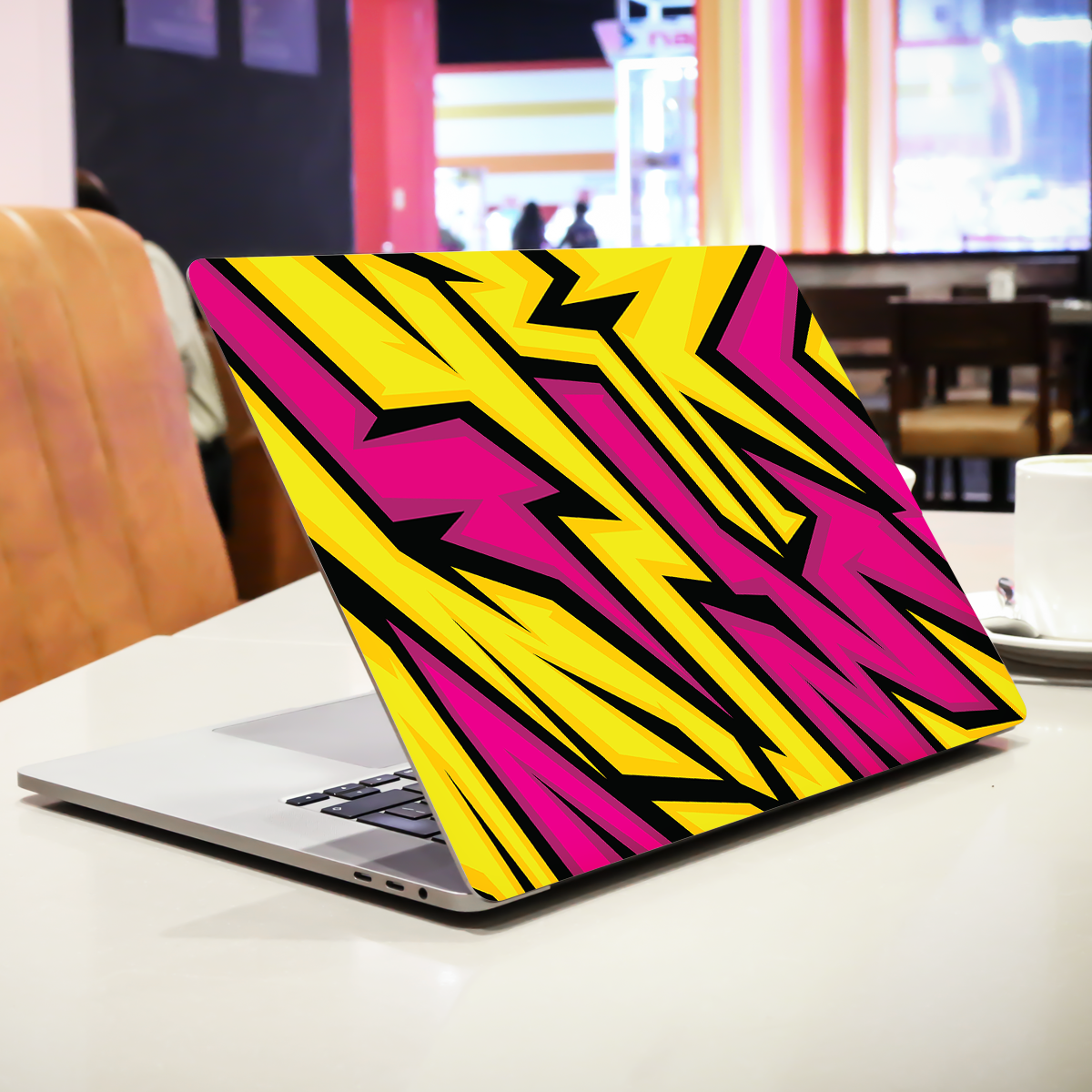 Yellow & Pink Racing Stripes Abstract Laptop Skin