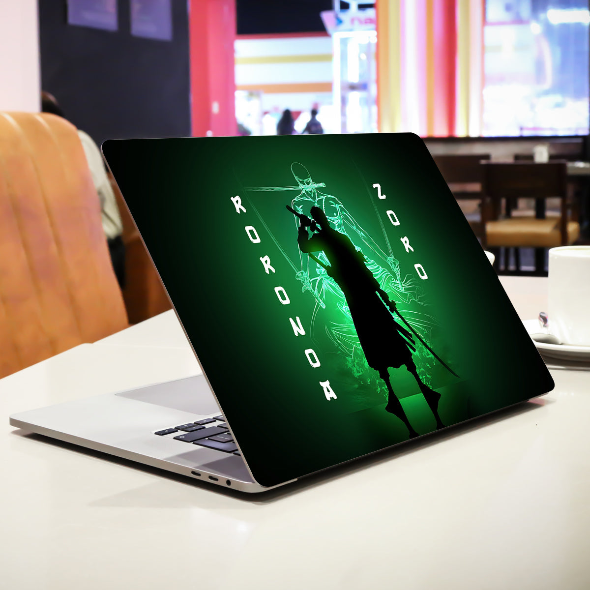 Zoro in Green Fluorescent Background Anime Laptop Skin