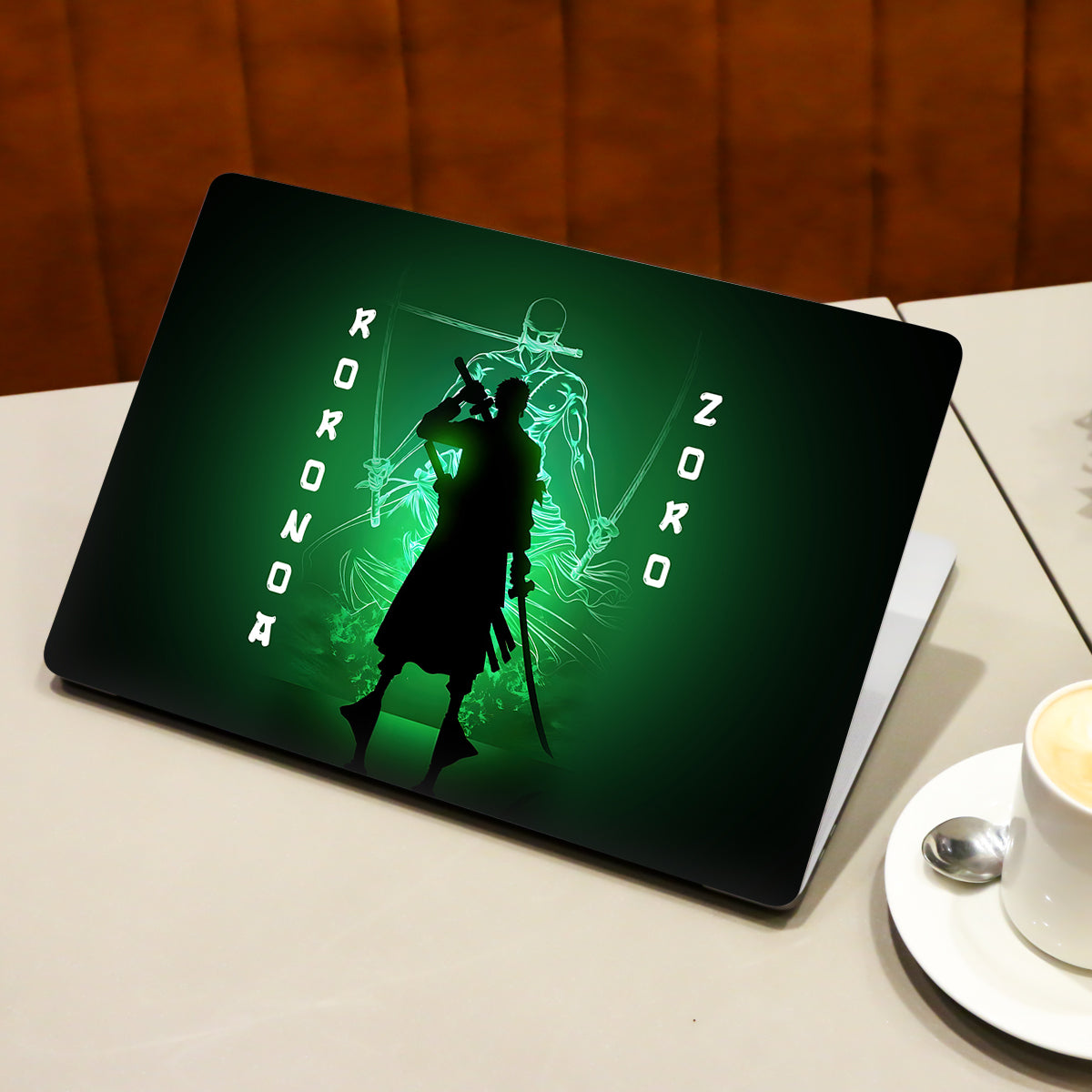 Zoro in Green Fluorescent Background Anime Laptop Skin