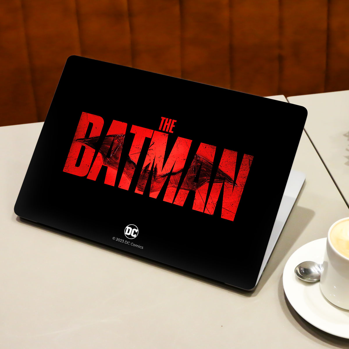 The Batman in Bold Red Comic Laptop Skin