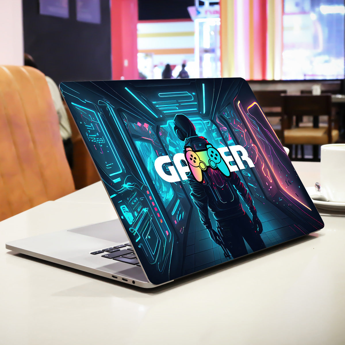 Gamer in Glowing Background Gaming Laptop Skin