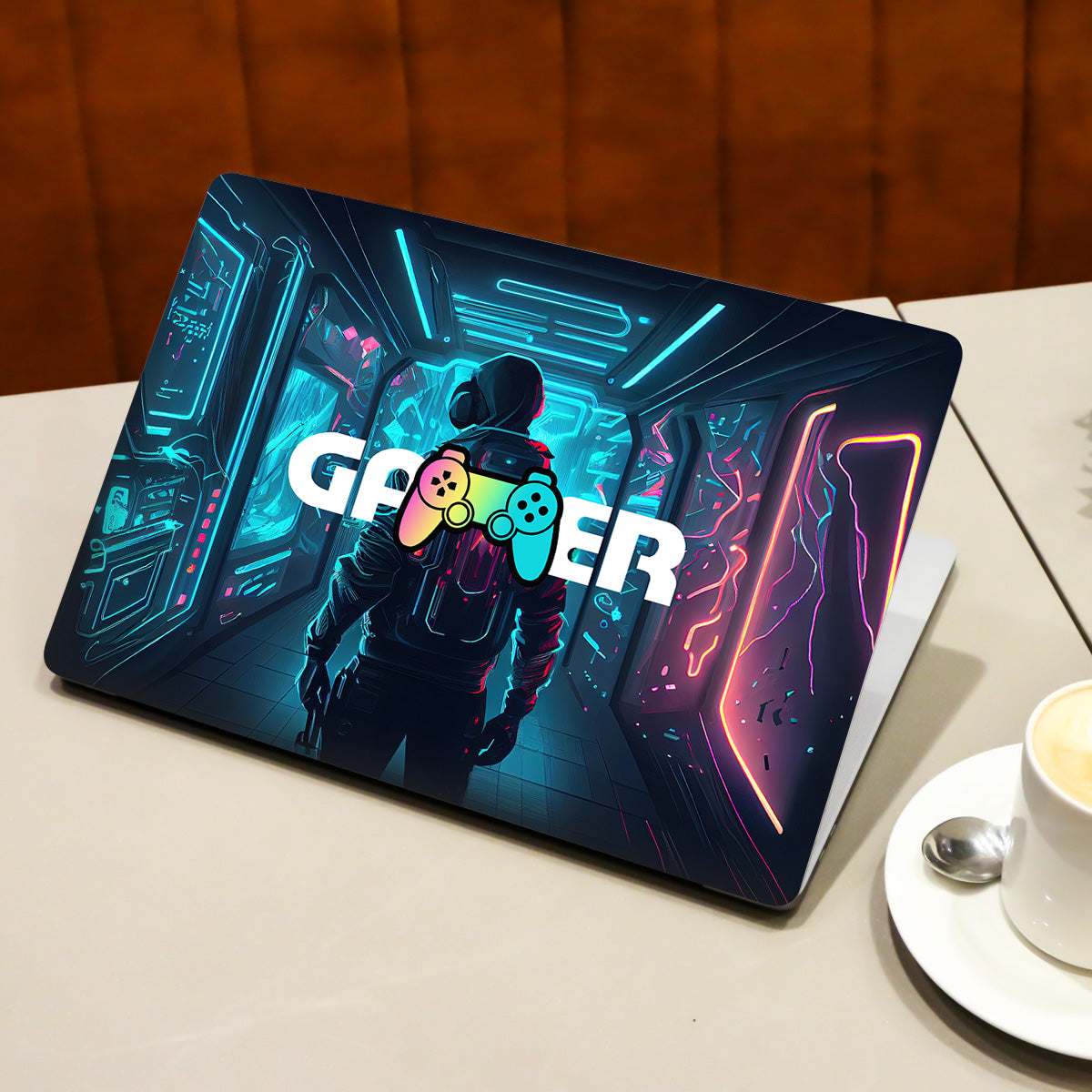 Gamer in Glowing Background Gaming Laptop Skin