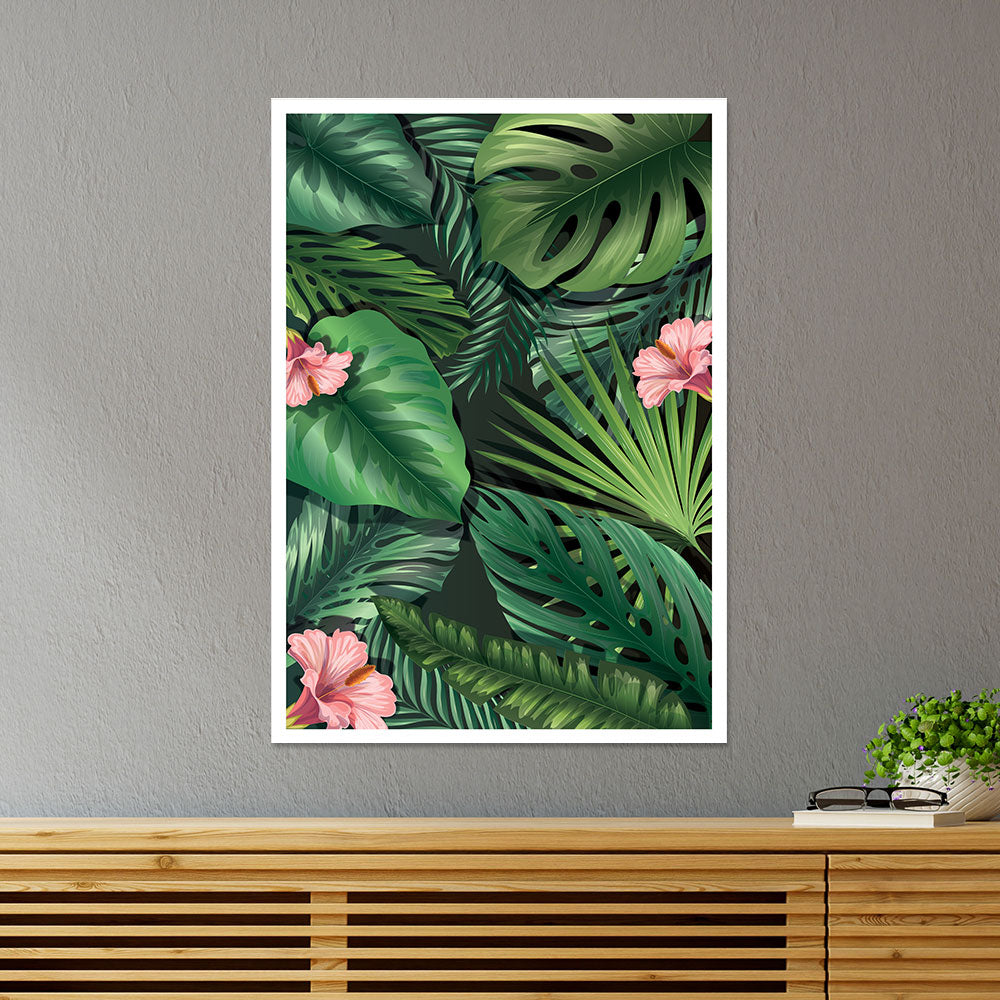 Green Leaves with Flower Botanical Poster