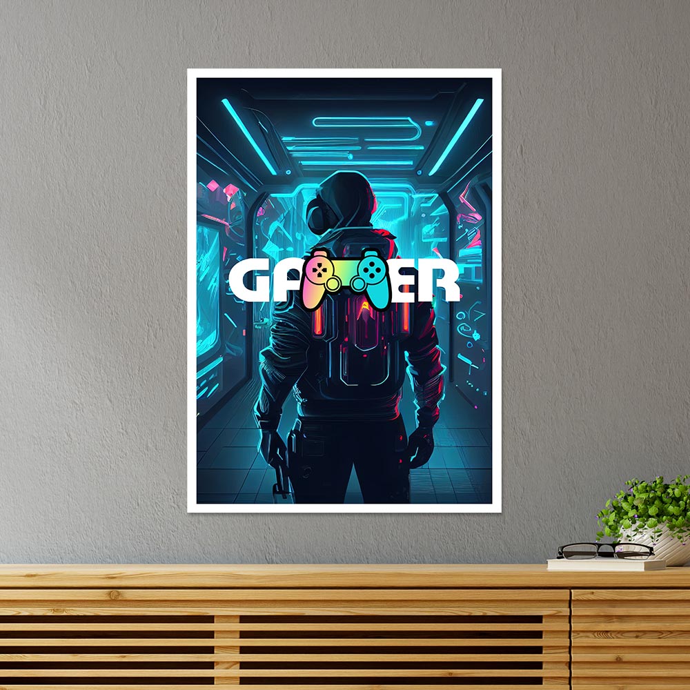 Gamer in Glowing Background Gaming Poster