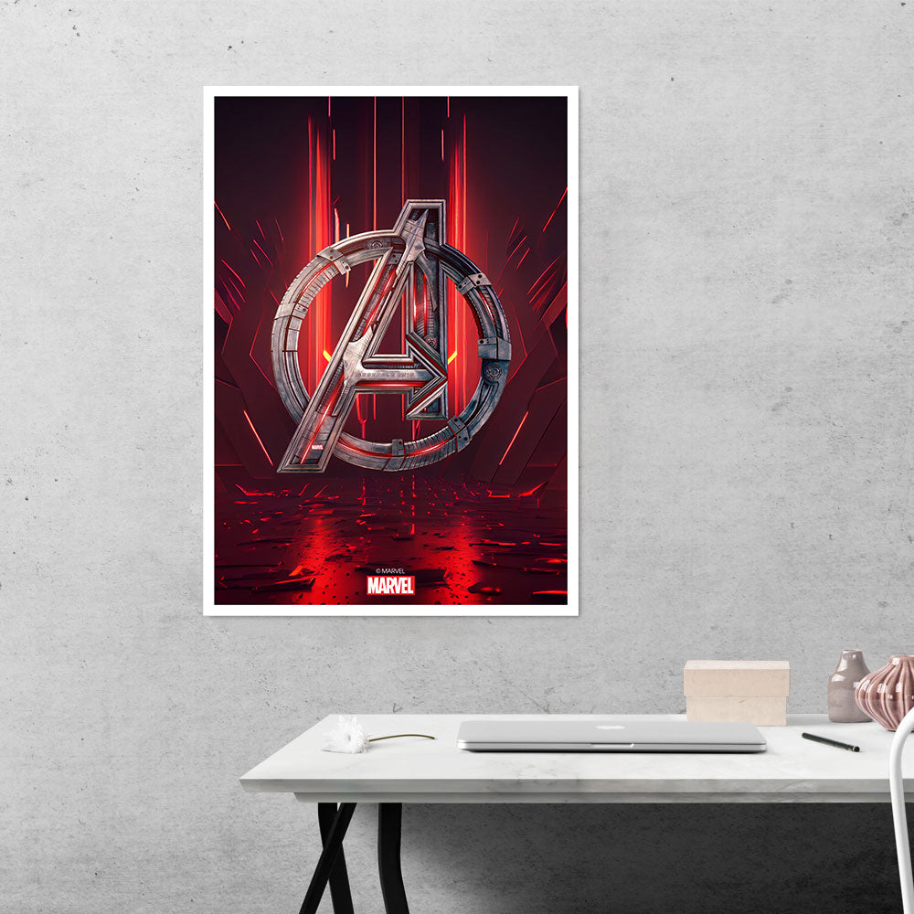 Avengers Logo in Red Movies Poster