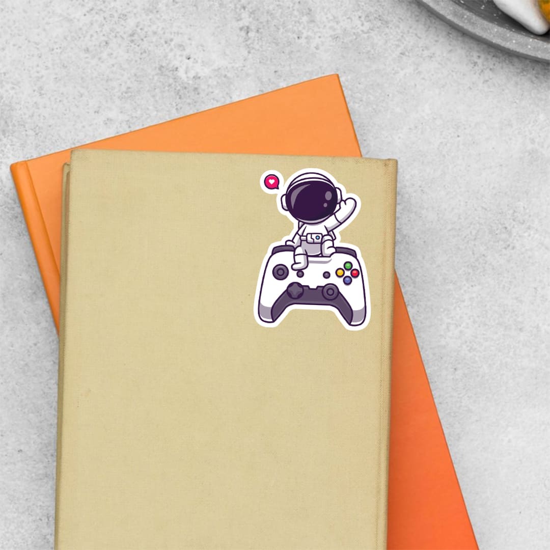 Astronaut Waving on Controller Gaming Stickers