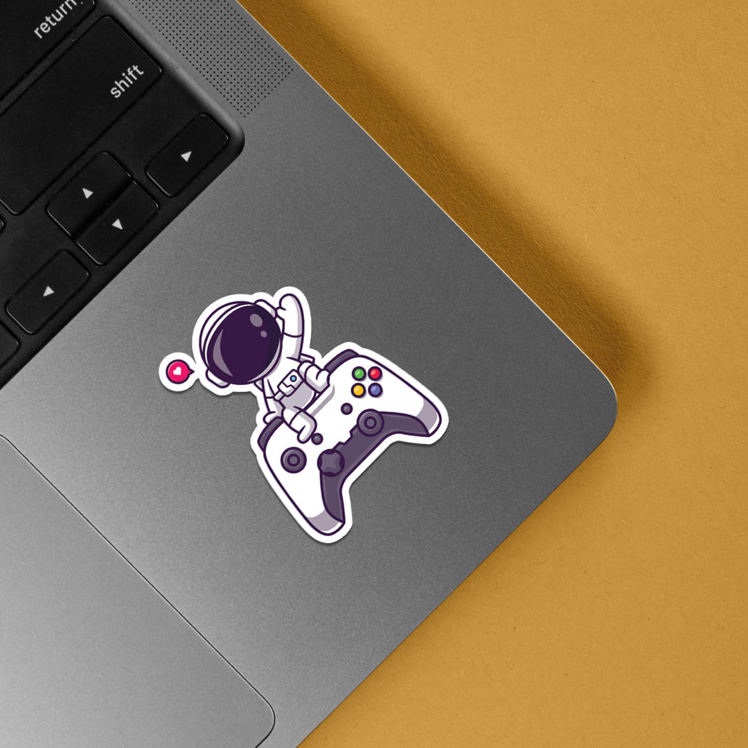 Astronaut Waving on Controller Gaming Stickers